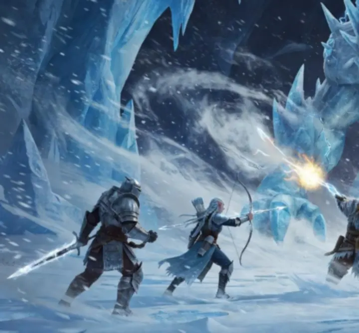 Massive glacial beast roaring atop an ice cliff
