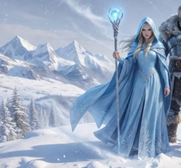 Main party members of Frozen Shore Tales standing on an icy cliff